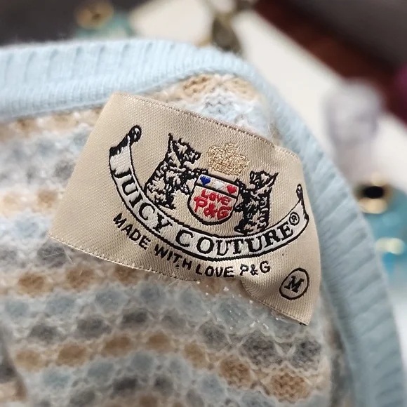 Juicy Couture 100% Cashmere Sweater Vest Ribbed Cream,Blue, Tan Knit Sleeveless - Picture 9 of 10